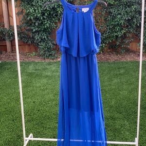 Elegant Blue Sleeveless Maxi Dress